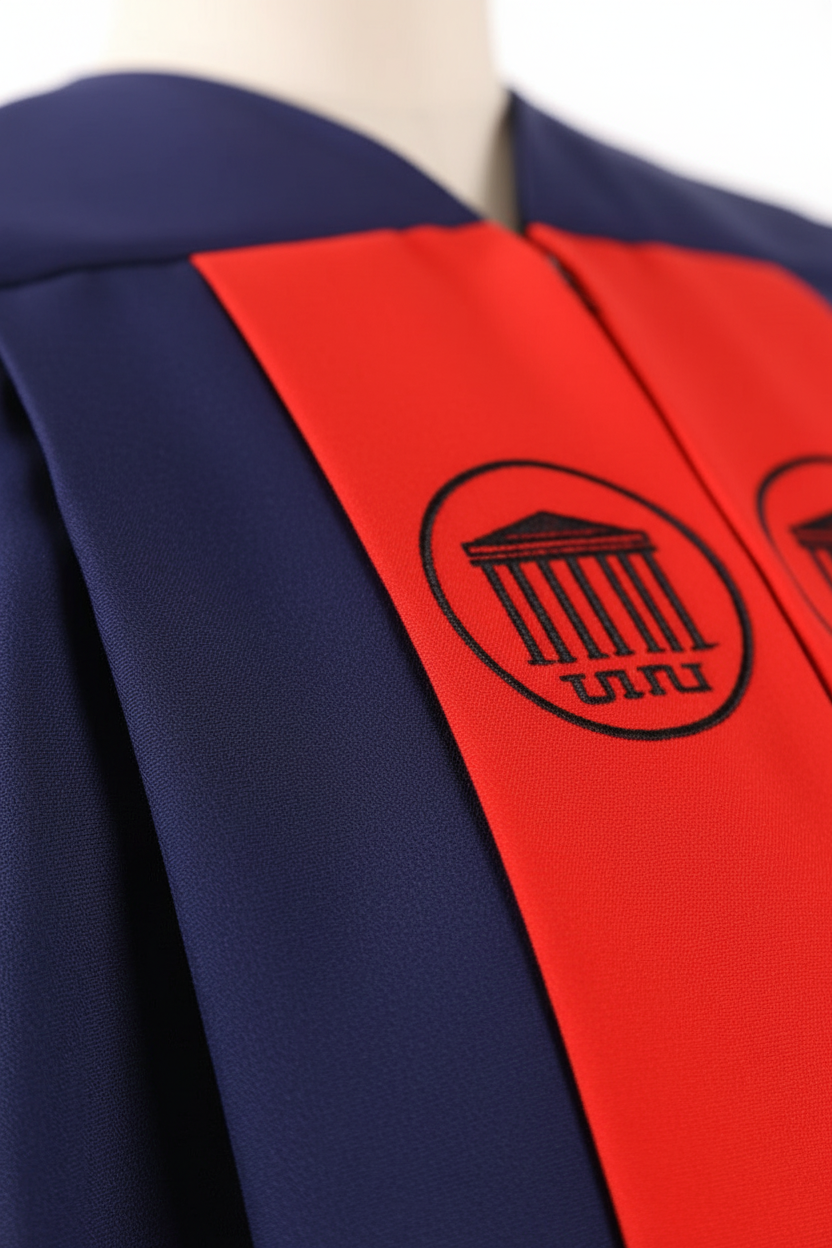 Premium Choir & Stage Robe - Navy with Red Stripe - Graduation Seller