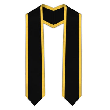 Black Pointed Graduation Stole with Gold Trim - Graduation Gown 