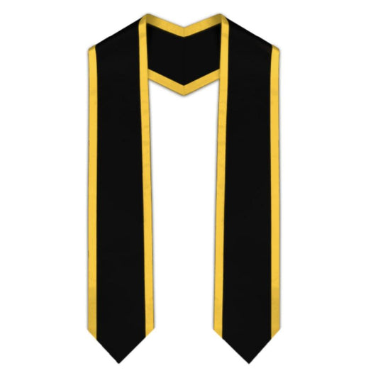 Black Pointed Graduation Stole with Gold Trim - Graduation Gown 