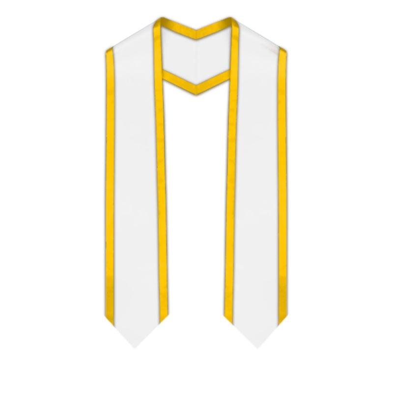 White Pointed Graduation Stole with Gold Trim - Graduation Gown 