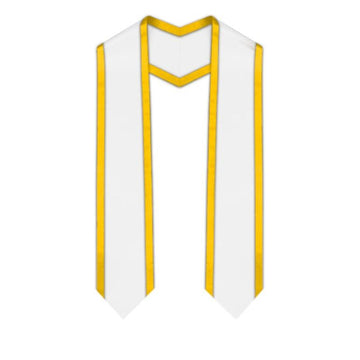 White Pointed Graduation Stole with Gold Trim - Graduation Gown 