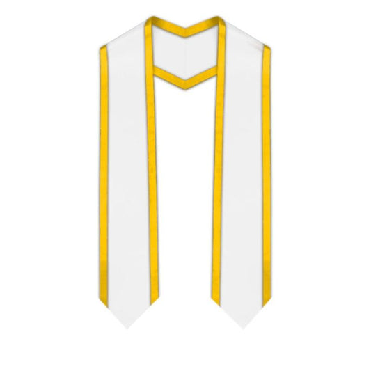White Pointed Graduation Stole with Gold Trim - Graduation Gown 