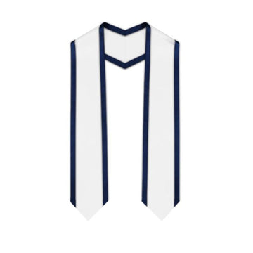 White Pointed Graduation Stole with Navy Blue Trim - Graduation Gown 
