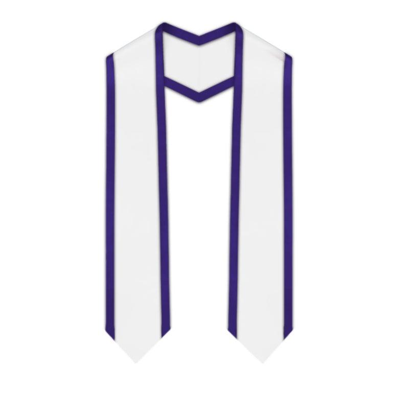 White Pointed Graduation Stole with Purple Trim - Graduation Gown 