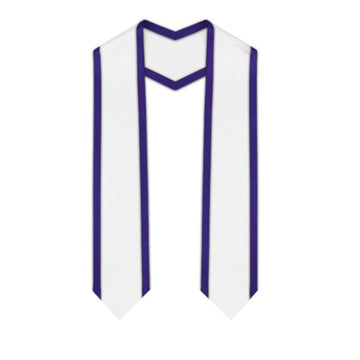 White Pointed Graduation Stole with Purple Trim - Graduation Gown 