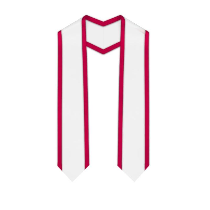 White Pointed Graduation Stole with Red Trim - Graduation Gown 