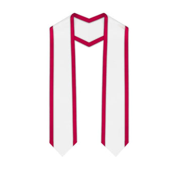 White Pointed Graduation Stole with Red Trim - Graduation Gown 