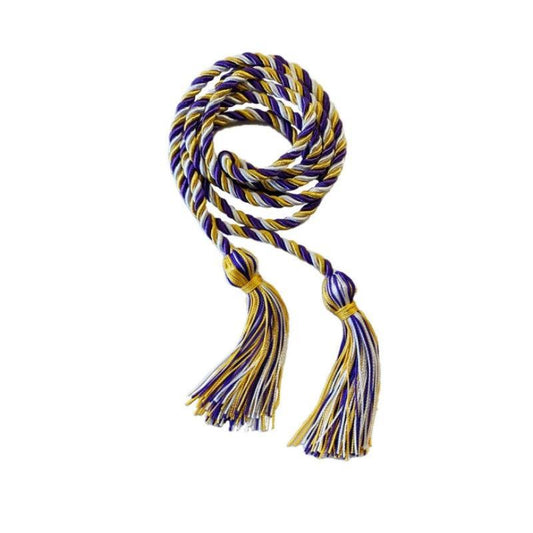 Gold, Purple and White Intertwined Honor Cord - Graduation Gown 