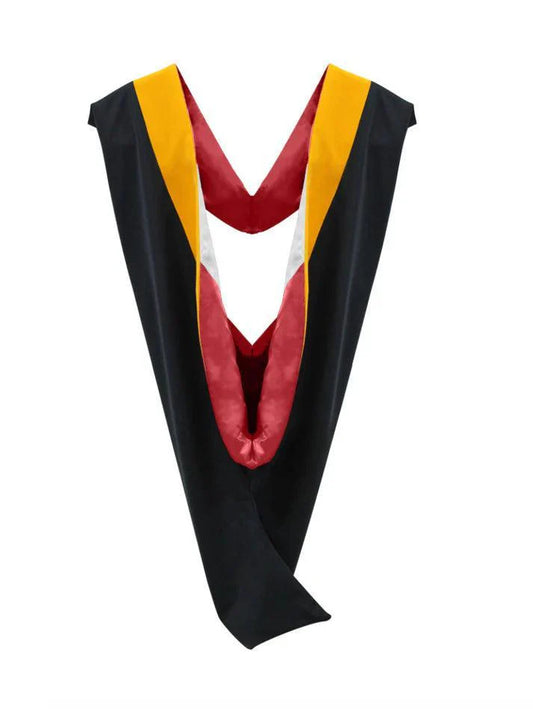 Deluxe Bachelors/Masters Hood - Science Gold Velvet, Red & White - Graduation Gown 