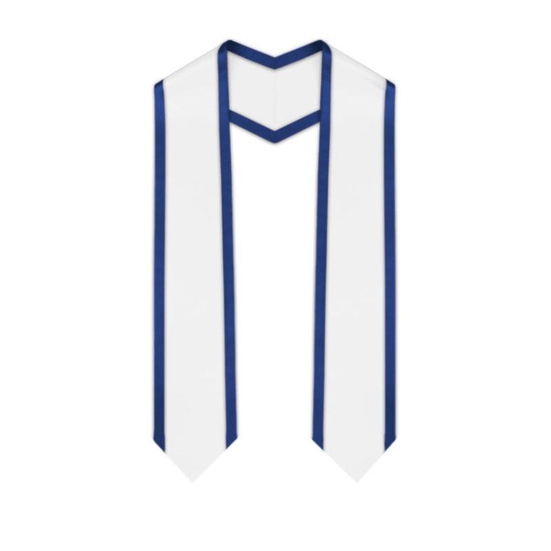 White Pointed Graduation Stole with Royal Blue Trim - Graduation Gown 
