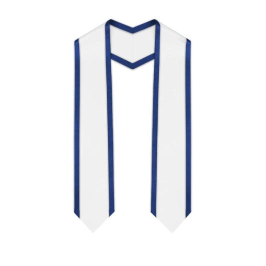 White Pointed Graduation Stole with Royal Blue Trim - Graduation Gown 