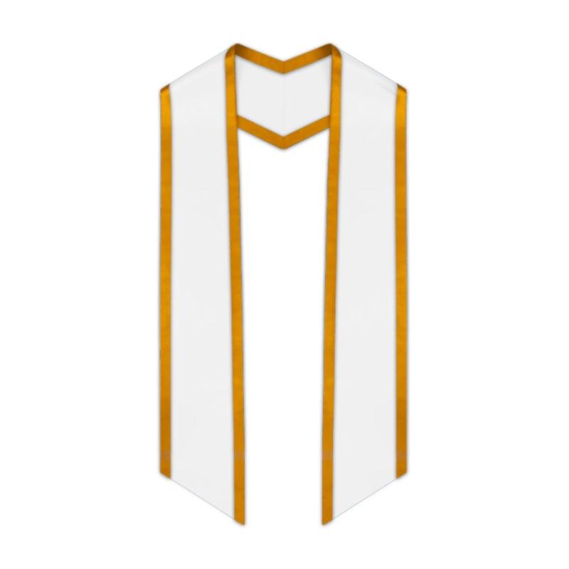 White Slanted Graduation Stole with Antique Gold Trim - Graduation Gown 