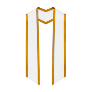 White Slanted Graduation Stole with Antique Gold Trim - Graduation Gown 
