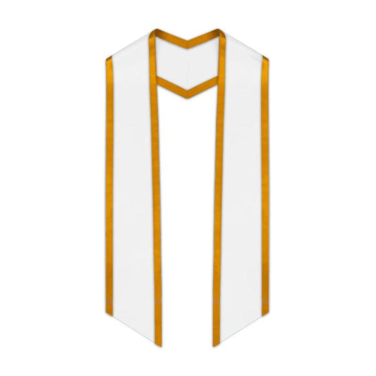 White Slanted Graduation Stole with Antique Gold Trim - Graduation Gown 