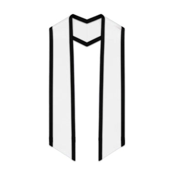White Slanted Graduation Stole with Black Trim - Graduation Gown 