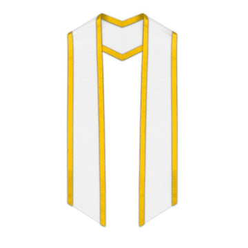 White Slanted Graduation Stole with Gold Trim - Graduation Gown 