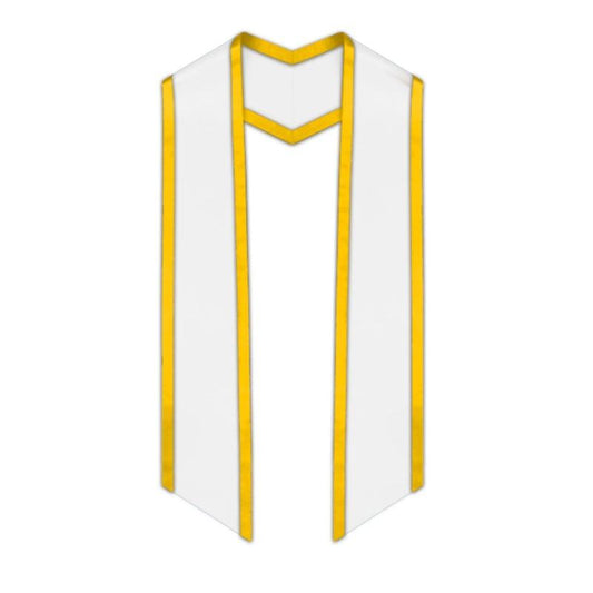 White Slanted Graduation Stole with Gold Trim - Graduation Gown 
