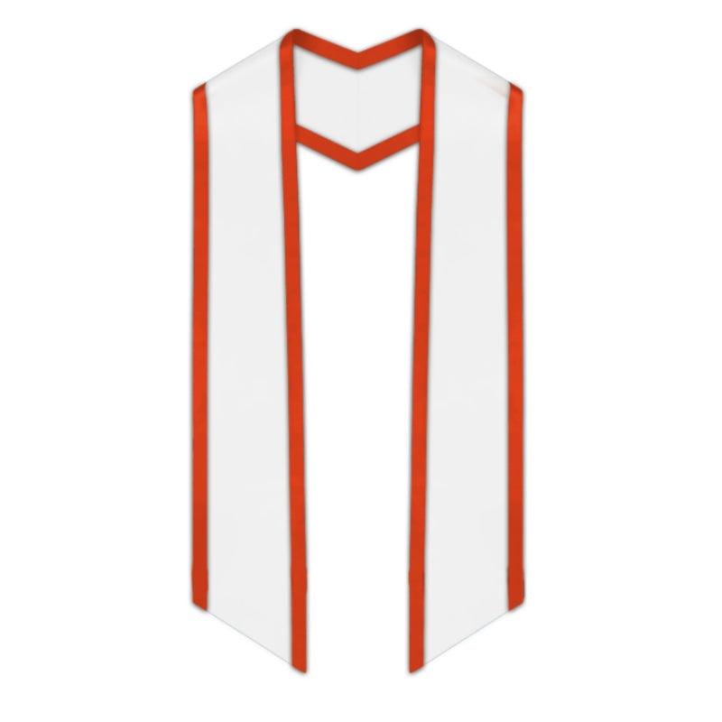White Slanted Graduation Stole with Orange Trim - Graduation Gown 