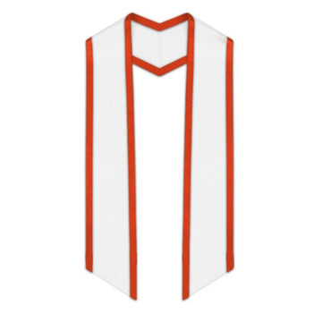 White Slanted Graduation Stole with Orange Trim - Graduation Gown 