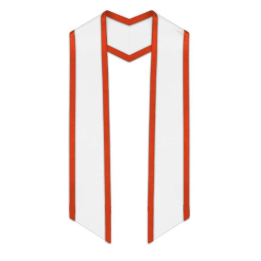 White Slanted Graduation Stole with Orange Trim - Graduation Gown 