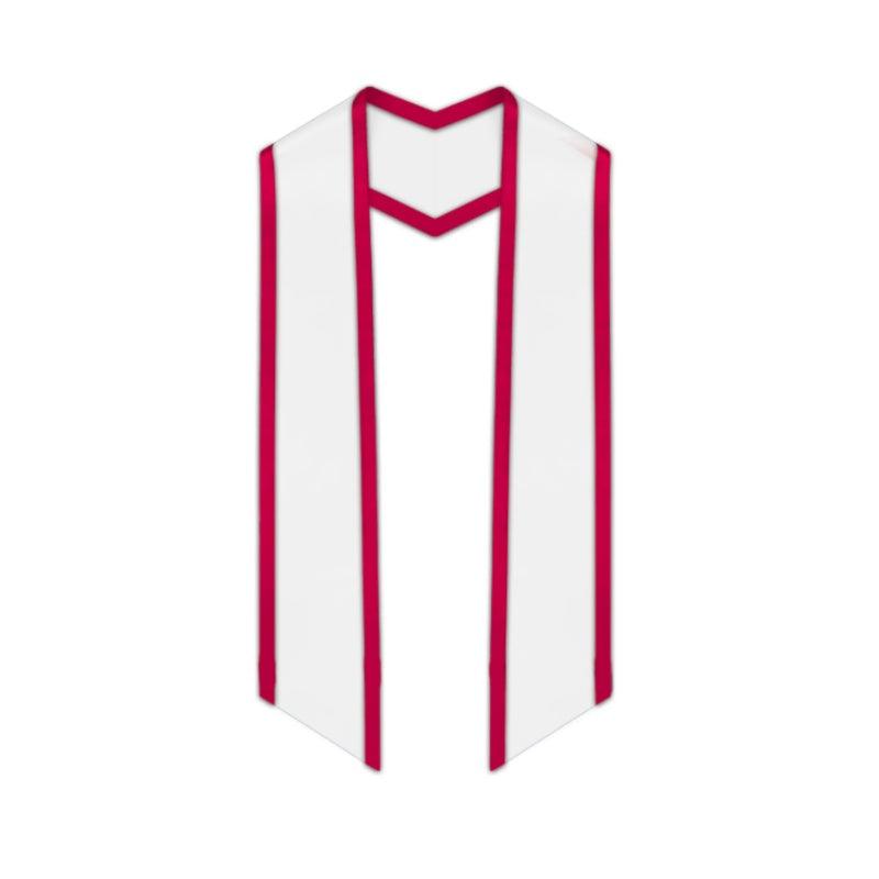 White Slanted Graduation Stole with Red Trim - Graduation Gown 