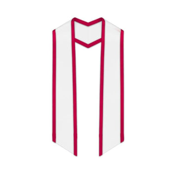 White Slanted Graduation Stole with Red Trim - Graduation Gown 