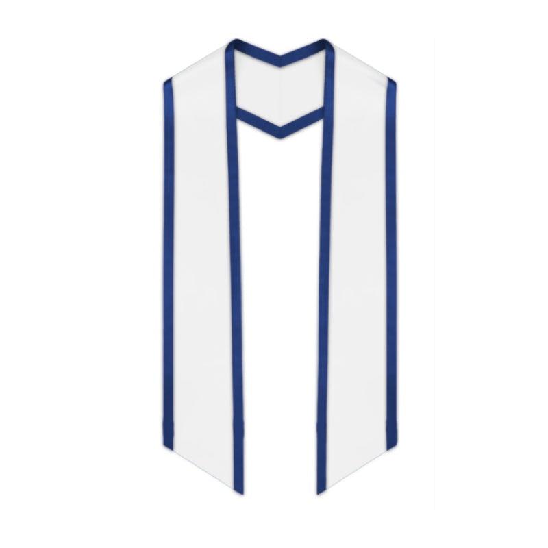 White Slanted Graduation Stole with Royal Blue Trim - Graduation Gown 