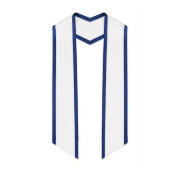 White Slanted Graduation Stole with Royal Blue Trim - Graduation Gown 
