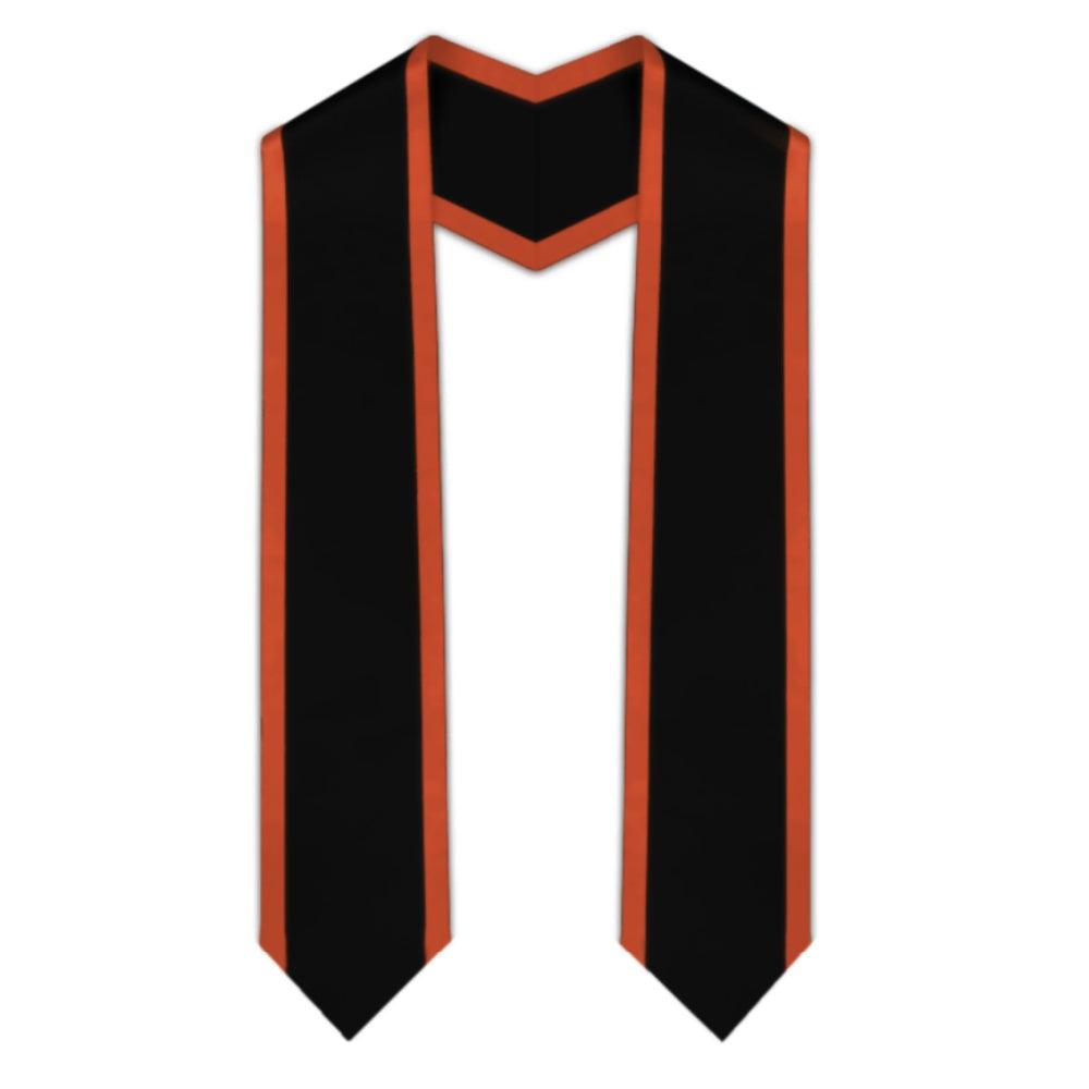 Black Pointed Graduation Stole with Orange Trim - Graduation Gown 