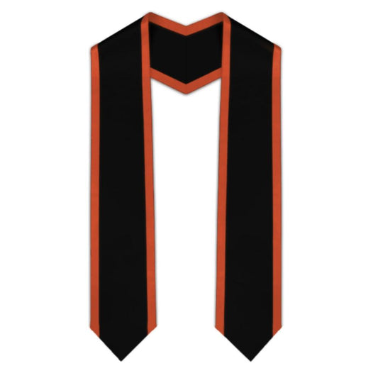 Black Pointed Graduation Stole with Orange Trim - Graduation Gown 