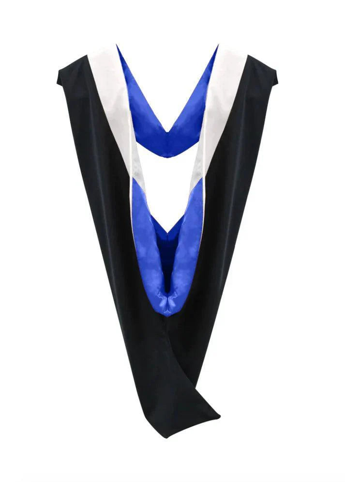 Deluxe Bachelors/Masters Hood - White Velvet, Royal Blue & White - Graduation Gown 