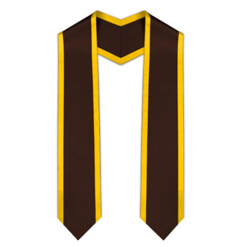 Brown Pointed Graduation Stole with Gold Trim - Graduation Gown 