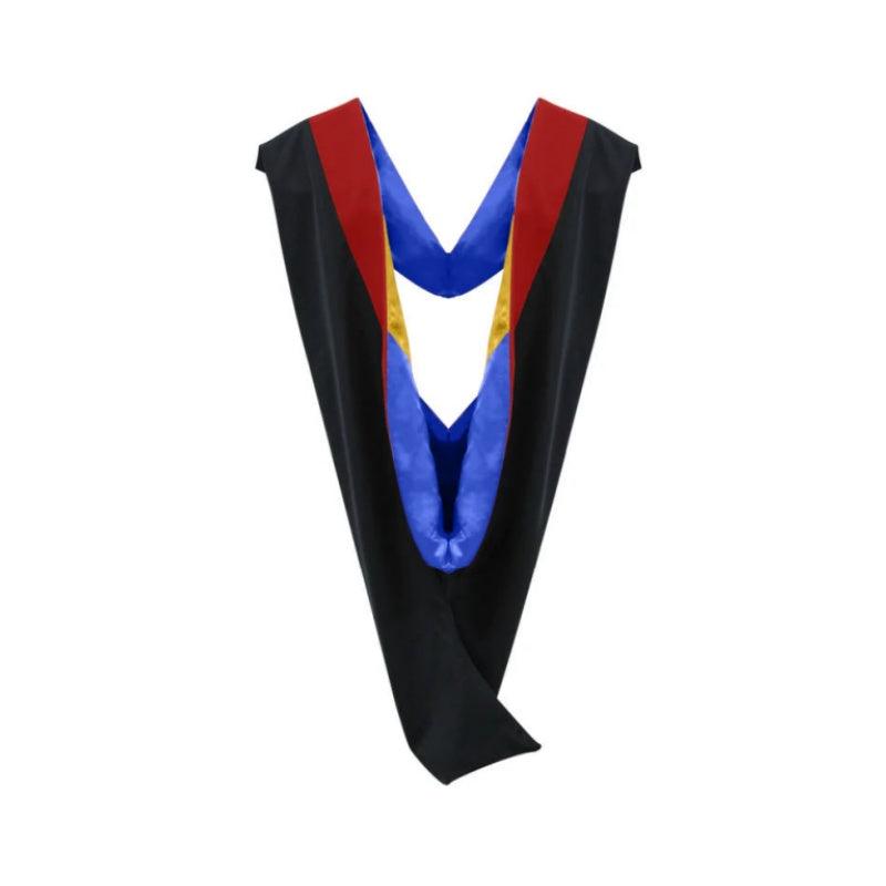 Deluxe Bachelors/Masters Hood - Scarlet Velvet, Royal Blue & Golden Yellow - Graduation Gown 