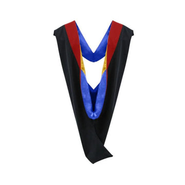 Deluxe Bachelors/Masters Hood - Scarlet Velvet, Royal Blue & Golden Yellow - Graduation Gown 