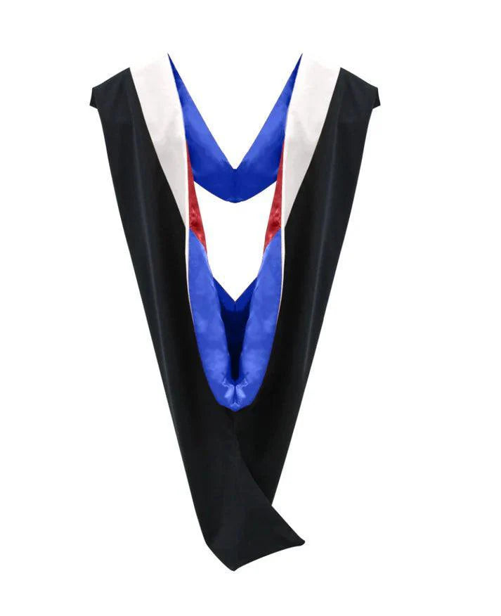 Deluxe Bachelors/Masters Hood - White Velvet, Royal Blue & Red - Graduation Gown 