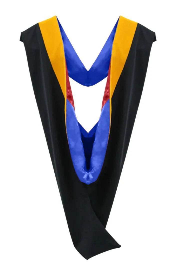 Deluxe Bachelors/Masters Hood - Science Gold Velvet, Royal Blue & Red - Graduation Gown 