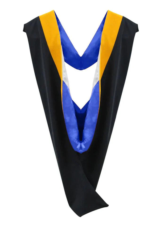 Deluxe Bachelors/Masters Hood - Science Gold Velvet, Royal Blue & White - Graduation Gown 