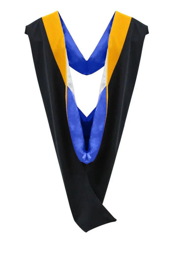Deluxe Bachelors/Masters Hood - Science Gold Velvet, Royal Blue & White - Graduation Gown 