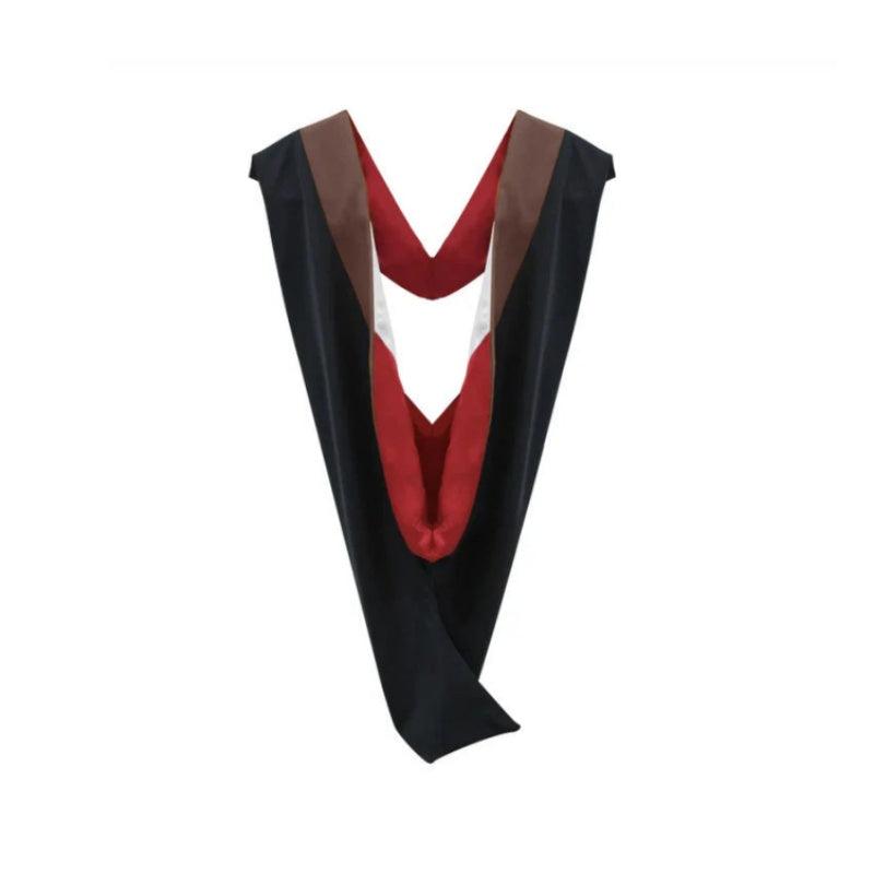 Deluxe Bachelors/Masters Hood - Brown Velvet, Red & White - Graduation Gown 