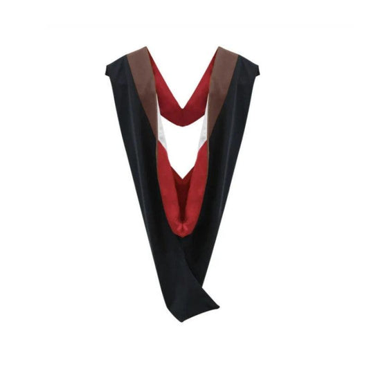 Deluxe Bachelors/Masters Hood - Brown Velvet, Red & White - Graduation Gown 