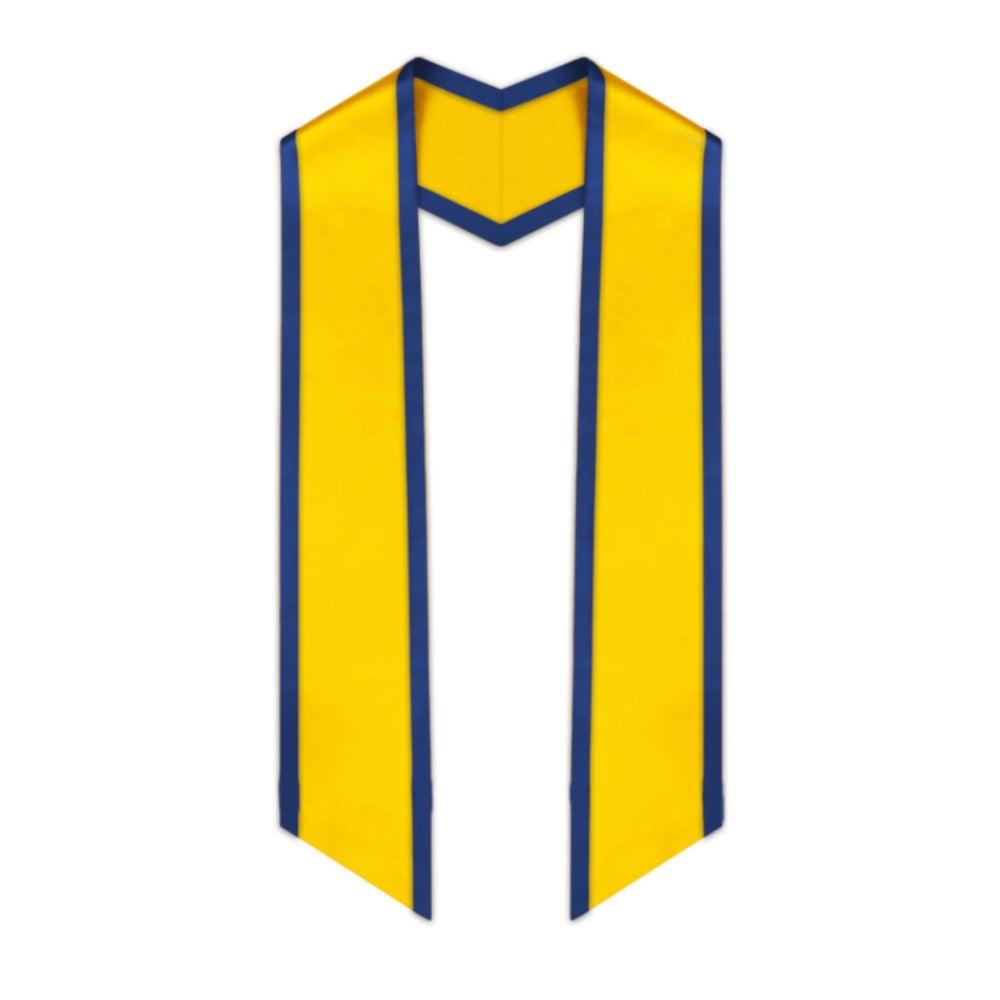 Gold Slanted Graduation Stole with Royal Blue Trim - Graduation Gown 
