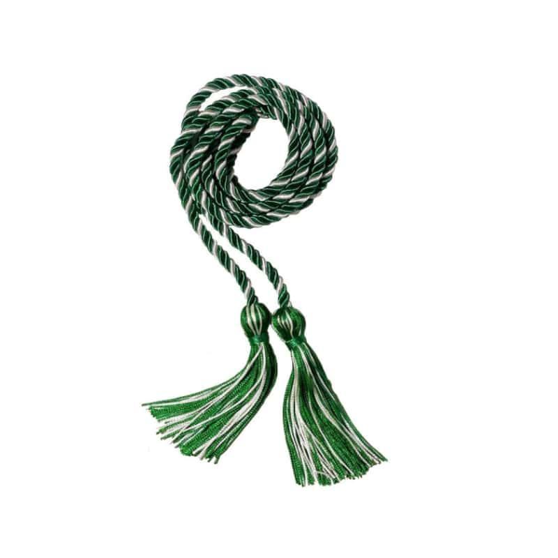 Emerald Green and White Intertwined Elementary Honor Cord - Graduation Gown 
