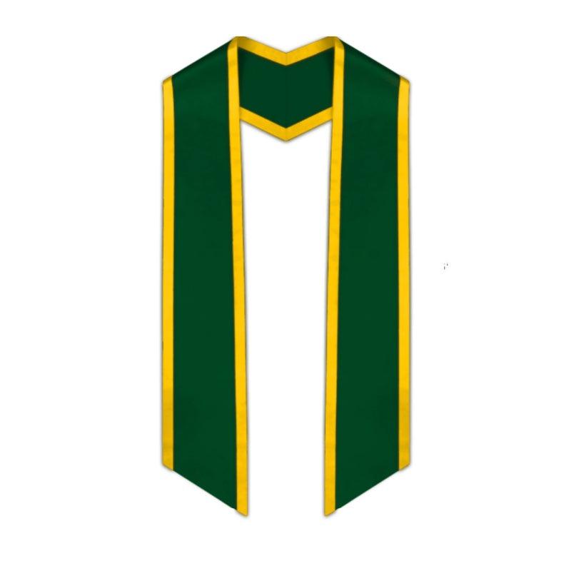 Hunter Green Slanted Graduation Stole with Gold Trim - Graduation Gown 