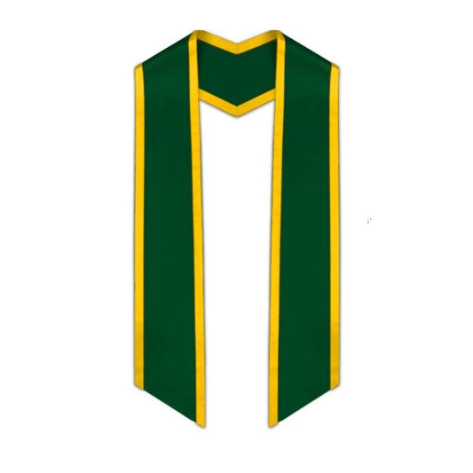 Hunter Green Slanted Graduation Stole with Gold Trim - Graduation Gown 