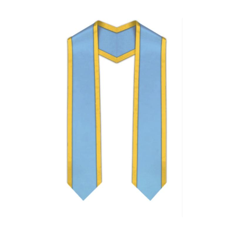 Light Blue Pointed Graduation Stole with Gold Trim - Graduation Gown 