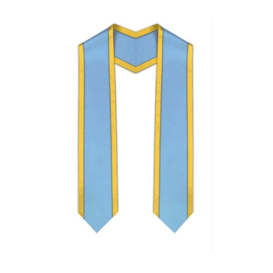 Light Blue Pointed Graduation Stole with Gold Trim - Graduation Gown 