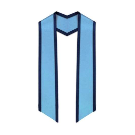 Light Blue Slanted Graduation Stole with Navy Blue Trim - Graduation Gown 
