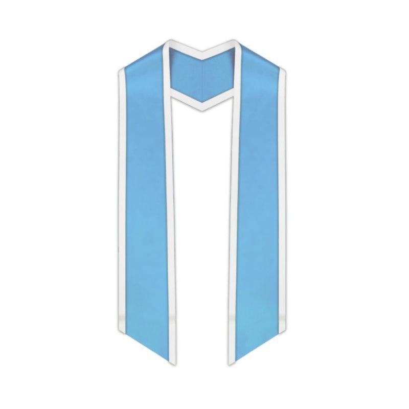 Light Blue Slanted Graduation Stole with White Trim - Graduation Gown 