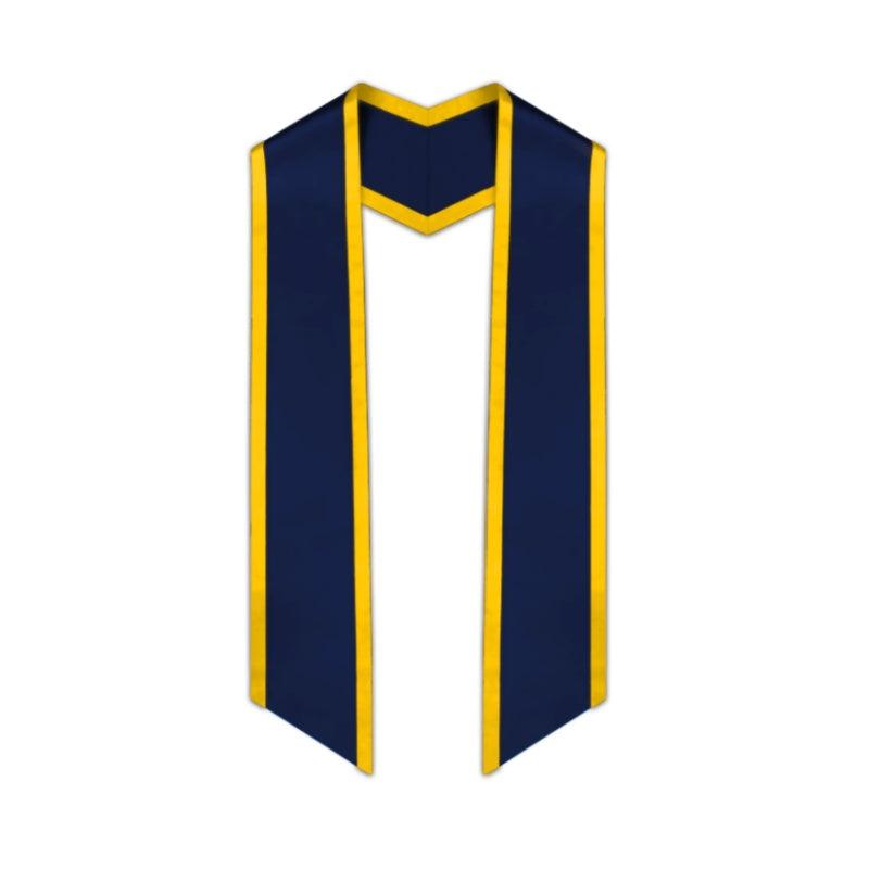 Navy Blue Slanted Graduation Stole with Gold Trim - Graduation Gown 