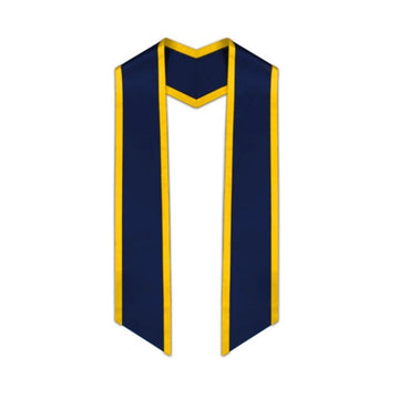 Navy Blue Slanted Graduation Stole with Gold Trim - Graduation Gown 